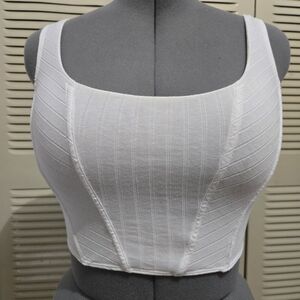 No Boundaries White Ribbed Square-Neck Crop Tank